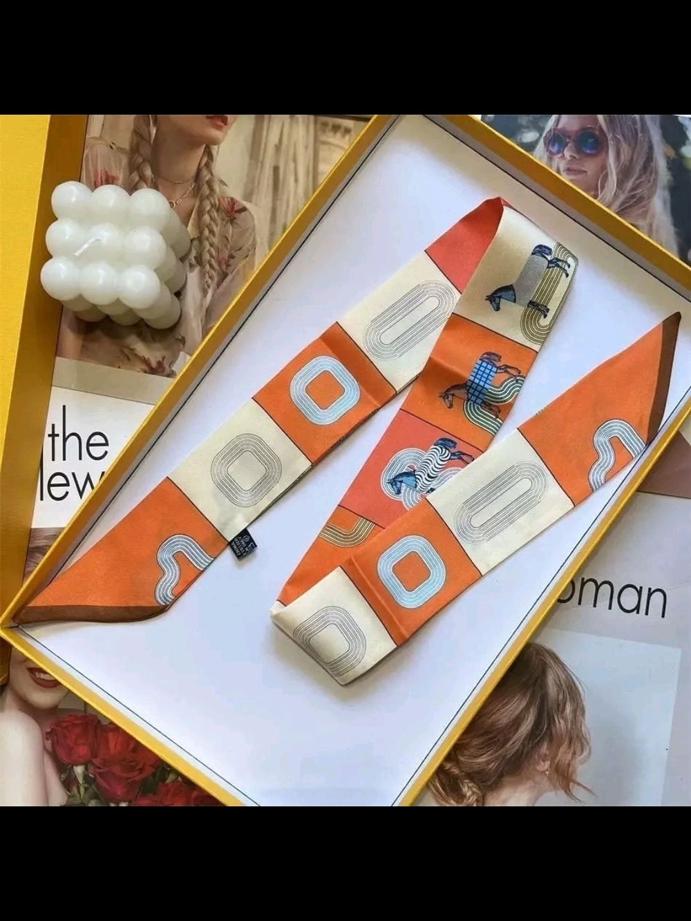 Silky Scarf in Orange and Cream - Elegant Men's Accessory